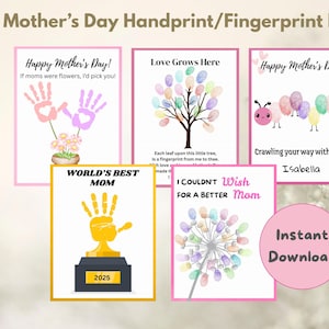Kit de Artesanato com Impressões de Mãos para o Dia das Mães – 5 Desenhos para Imprimir – Presente de Lembrança DIY para Mãe ou Avó | Artesanato para Crianças do Jardim de Infância | Cartão