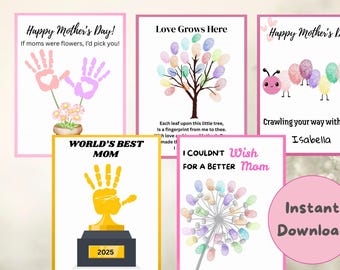 Pacchetto di lavoretti con impronte di mani per la festa della mamma - 5 disegni stampabili - Regalo ricordo fai da te per mamma o nonna / Lavoretti per bambini dell'asilo / Biglietto