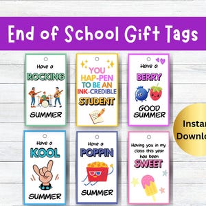 End of School Year Gift Tags for Students – Printable Last Day of School Favor Tags, End of Term Favor Tags, Class Summer School Classroom