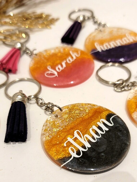 Personalized Name Initial Keychain - 2 inch Orange / Silver / Gold