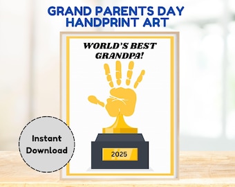 Actividad de arte con huellas de manos para el Día de los Abuelos: recuerdo imprimible de los nietos, tarjeta con huella de mano para el premio al mejor abuelo, regalo DIY de última hora