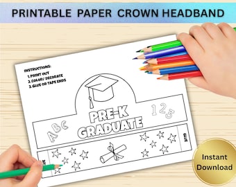 Corona de papel imprimible para graduación de preescolar / Corona de papel DIY para niños / Gorro de graduación preescolar / Sombrero de fiesta de descarga instantánea para preescolar