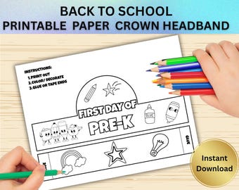 Diadema de corona de papel para el primer día de preescolar, diadema imprimible para niños, manualidad para el regreso a clases, actividad para el aula, primer día de clases