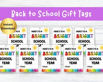 Etiqueta de regalo imprimible para el regreso a clases, etiquetas de regalo para maestros y estudiantes, etiqueta para un año escolar brillante, regalo para el primer día de clases, recuerdo escolar