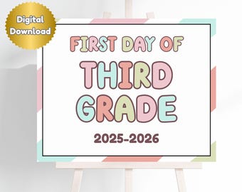 Letrero imprimible para el primer día de tercer grado, descarga instantánea, accesorio para fotos escolares, regreso a clases, letrero para el primer día de clases para maestros, tercer grado