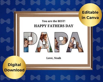 Editable Papa Photo Collage Frame, Canva Template, Digital Download, Printable Father’s Day Gift, DIY Gift for Dad, Personalized Dad frame