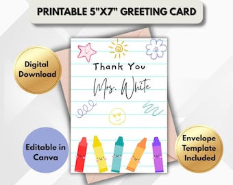Printable Teacher Thank You Card | Foldable Card Template | Editable & Instant Download | Nursery Teacher | Appreciation Card | Teacher gift