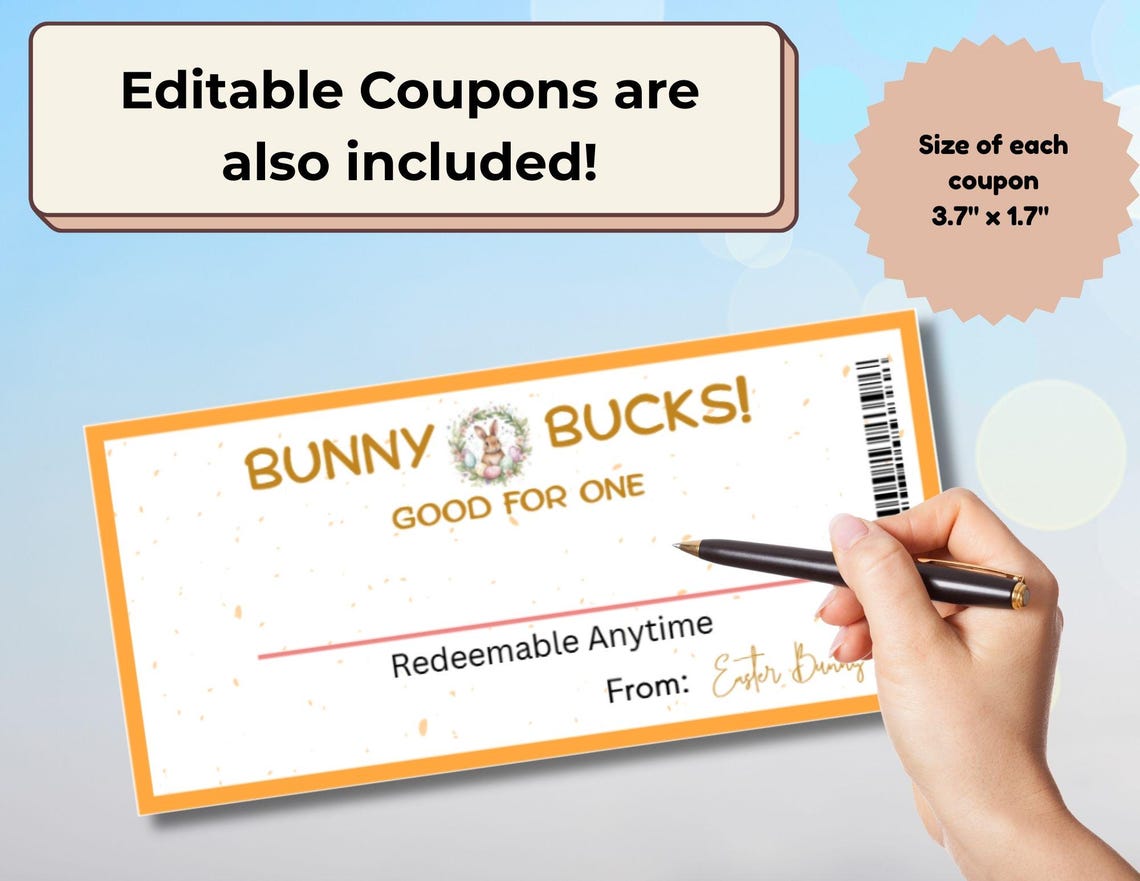 Kids Easter Bunny Bucks Printable - Fun & Customizable Reward Coupons ...