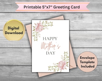 Tarjeta floral para el Día de la Madre (imprimible y con sobre) / Tarjeta de felicitación para el Día de la Madre / Tarjeta DIY para el Día de la Madre para mamá y abuela / PDF