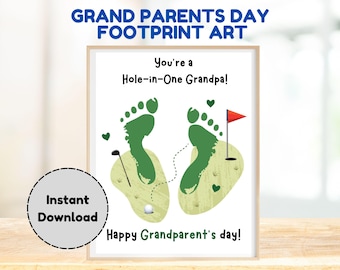 Actividad artística con huellas de golf para el Día de los Abuelos: recuerdo imprimible de los nietos, tarjeta con huella de mano para el abuelo, regalo DIY de última hora