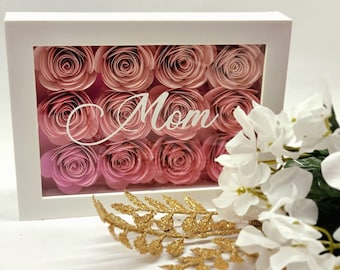 Caja de sombras con flores para mamá y nombre de los niños / Regalo personalizado perfecto para el Día de la Madre / Caja de sombras con rosas de papel / Caja de sombras con efecto degradado / Regalo de cumpleaños