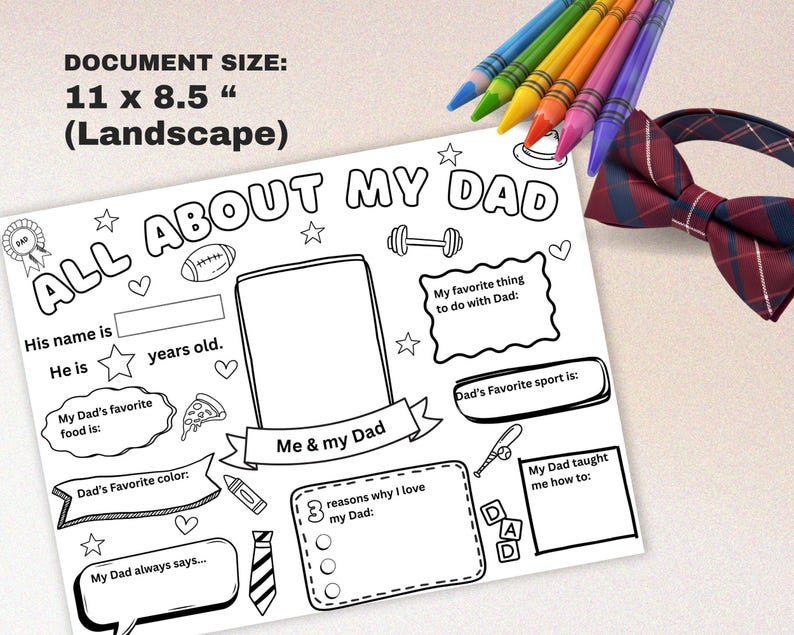 All About My Dad Printable Coloring Page, Happy Father's Day Gift ...