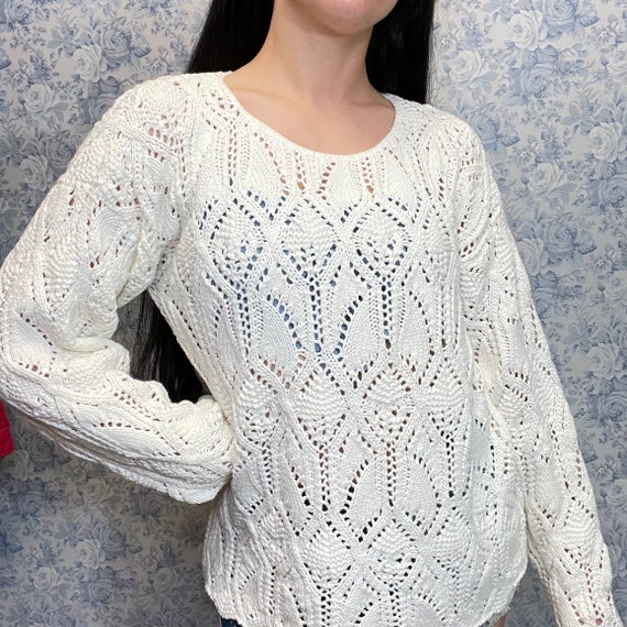 Vintage Knit Sweater Grandma Jumper Pullover Open Knit Long Etsy