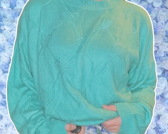 Vintage Pastel Mock Neck Green Sweater Heart Softgirl Grannycore Cottagecore 3x
