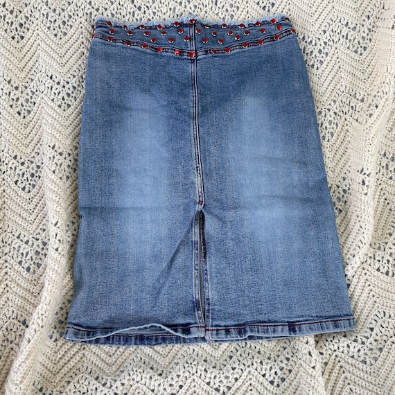 Vintage Guess Skirt 90s Mid Rise Raw Hem Rhinesto… - image 3