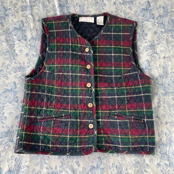 Vintage Puffer Vest Small Quilted Plaid 90s Kidco… - image 1