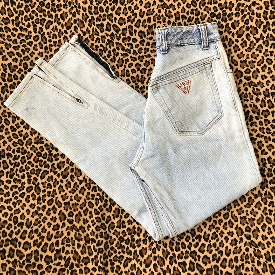 Vintage 80s Guess Jeans Zipper Ankles Reworked Light Wash Etsy