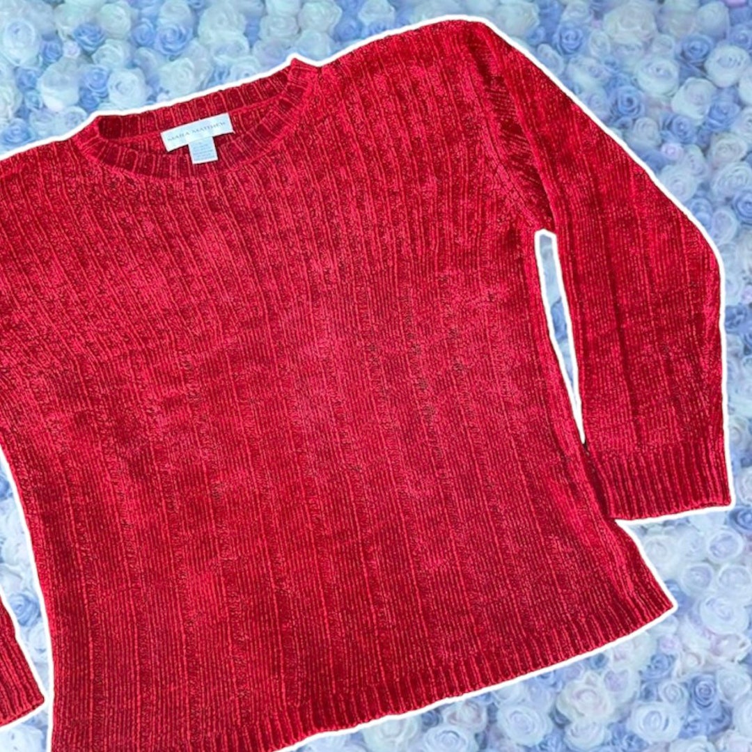 Vintage Distressed Red Chenille Sweater Shiny Mara Matthew Etsy