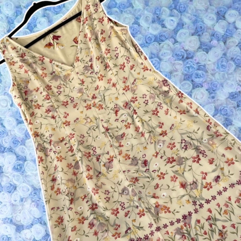 Vintage 90s Large Floral Mini Dress Double Layers of Flowers Sheer