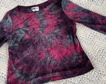 Vintage Paisley Glitter Top Made in USA Y2K 3/4 Sleeve Tee Whimsigoth 90s Bratz Aesthetic Large Petite Stretchy IN Studio San Francisco