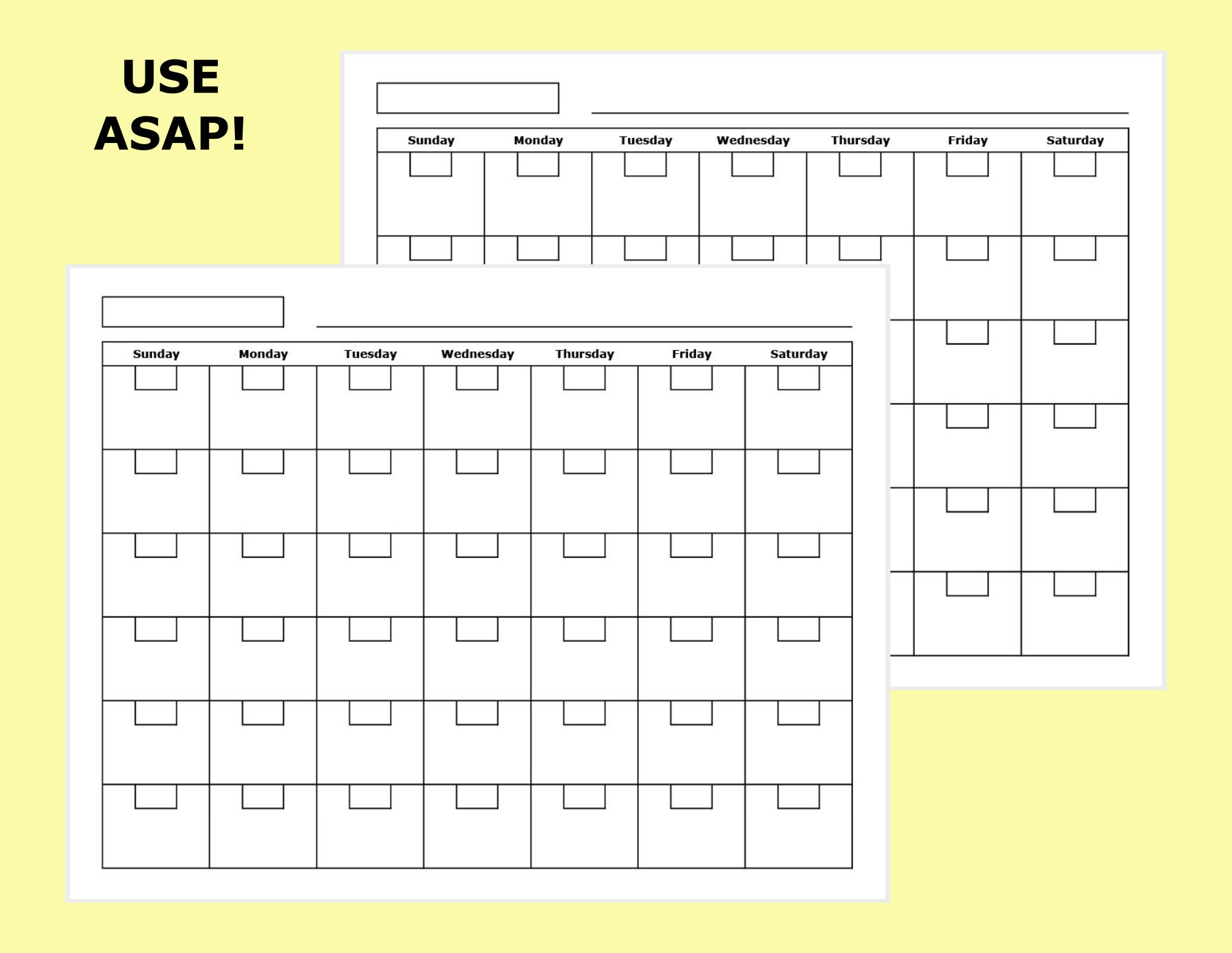 Printable One Page Blank Monthly Calendar Template 8.5 | Etsy