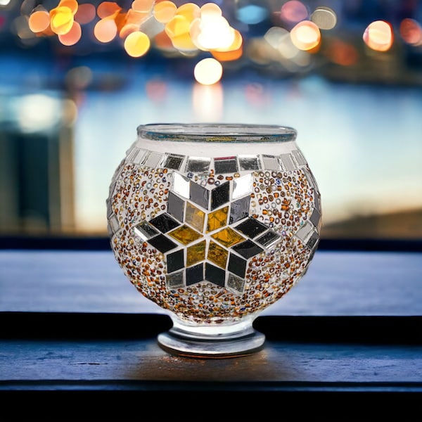 Handmade Mosaic Candle Holder - Unique Home Decor