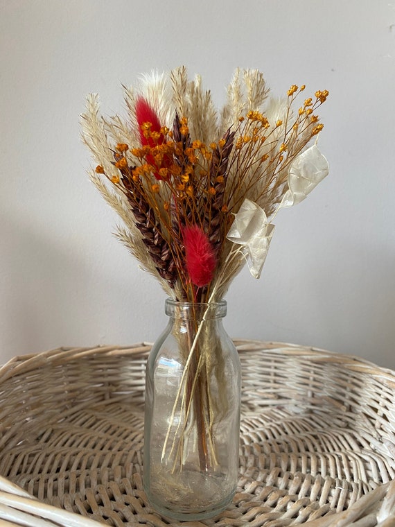 Mini Dried Flower Bouquet With Or Without Vase | Dried Flower Posy | 20CMS | Brown | Orange | Cream/White| Red | Beige| Home Decor | Wedding
