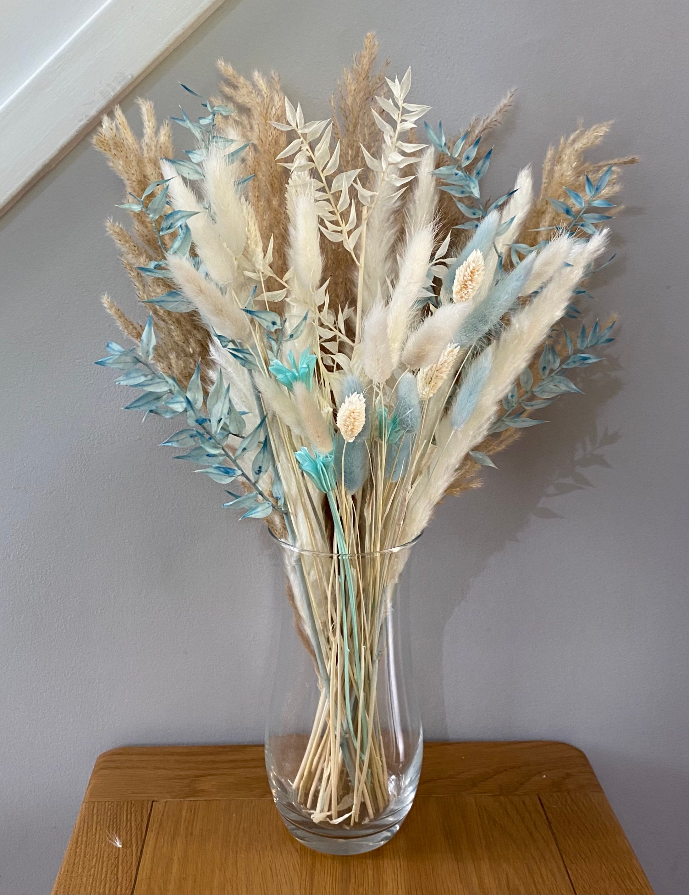 Dried Flower Arrangement in Pale Blue Cream/White and Beige Etsy