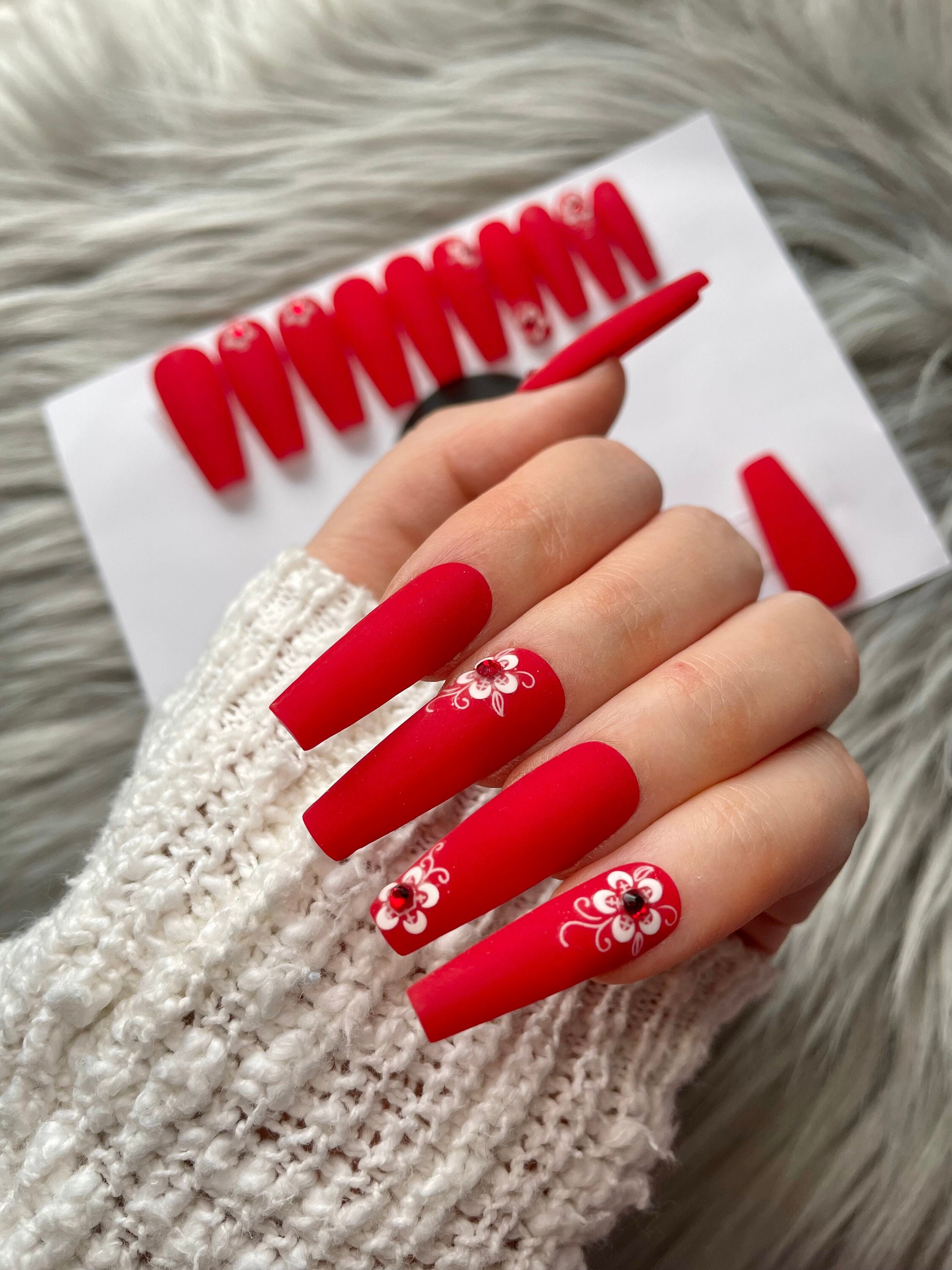 Red And White Acrylic Nails