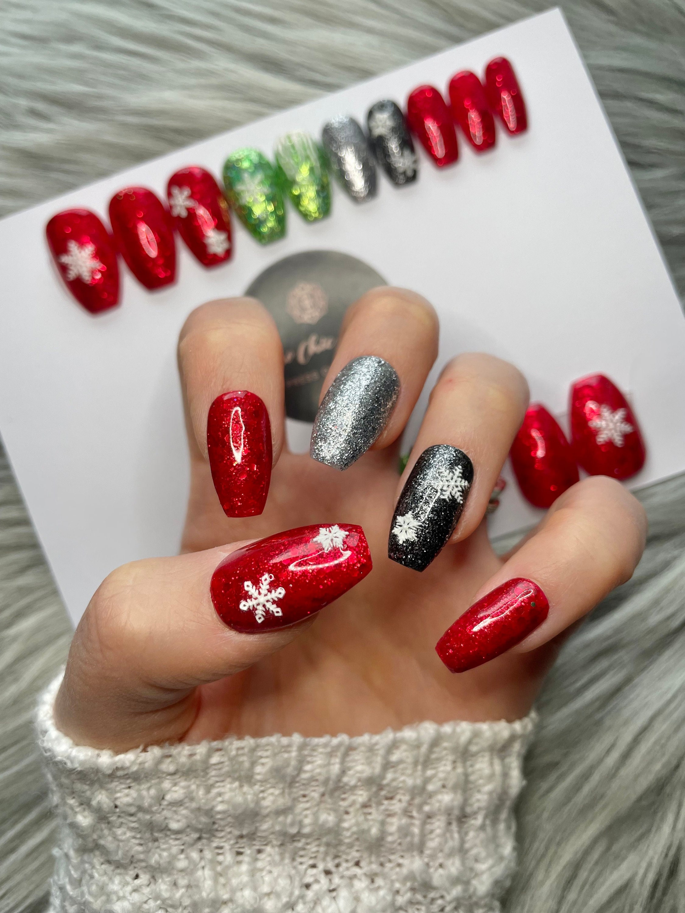 Xmas False Nails - Etsy