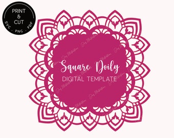 Square Arc Doily Printable Digital Template, Clip Art, Sticker, Invitation, Craft Project SVG cut file for Laser & other Cutting Machines