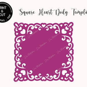 Modèle numérique imprimable de napperon de coeur carré, clip art, autocollant, invitation, fichier de coupe SVG de projet d'artisanat pour laser et autres machines de découpe