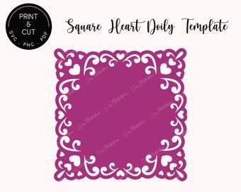 Square Heart Doily Printable Digital Template, Clip Art, Sticker, Invitation, Craft Project SVG cut file for Laser & other Cutting Machines