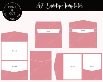 A7 Envelope Digital Template Bundle for 5x7 Cards, Wedding and Birthday Invitations, Pocket Fold SVG Cut File for Laser and Cutting Machines