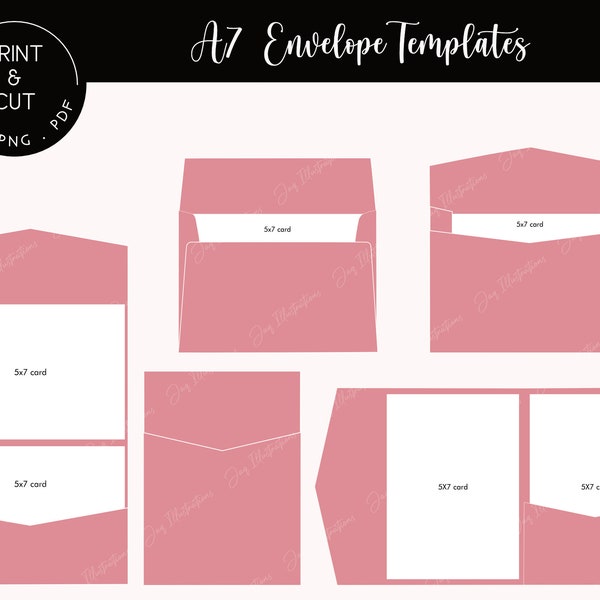 A7 Envelope Digital Template Bundle for 5x7 Cards, Wedding and Birthday Invitations, Pocket Fold SVG Cut File for Laser and Cutting Machines