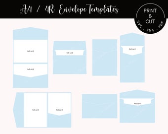 A4 Envelope Digital Template Bundle for 4x6 Cards, Wedding and Birthday Invitations, Pocket Fold SVG Cut File for laser and cutting machines