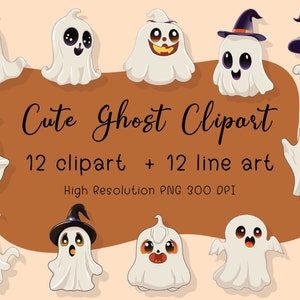 Süßer Geist Clipart Bundle Kleiner Geist Clip Art Aufkleber Halloween Party druckbare Süßes oder Saures digitaler Download Geist Linie Kunst Vorlage