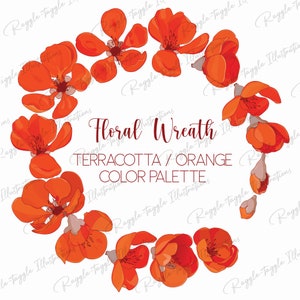 Terracotta Orange Magnolien Blumen Vorlage, Digitaler Kranz, Clipart, PNG, Einladungen, Karten, Hochzeit, Sticker, Basteln, Drucken