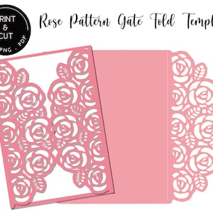 Rose patroon A7 Gate Fold sjabloon voor 5 x 7 bruiloft uitnodiging Cover, afdrukbare digitale cut-bestand voor laser en snijmachines