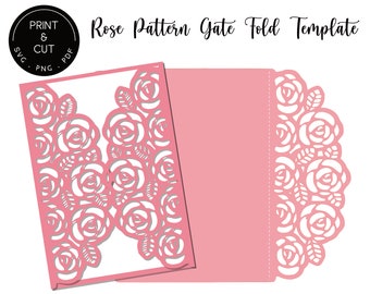 Rose Pattern A7 Gate Fold Template for 5x7 Wedding Invitation Cover, Printable Digital Cut File for Laser and Cutting Machines