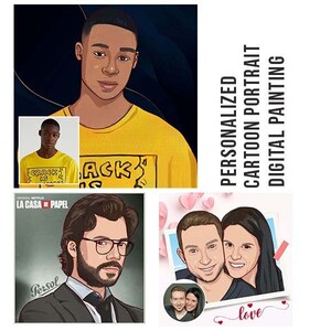 Ritratto di cartone animato, arte digitale personalizzata, ritratto personalizzato, disegno, ritratto di coppia, ritratto di famiglia, ritratto di pittura digitale da foto