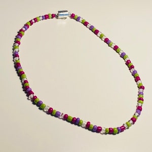 Pink, Green, and Purple Beaded Necklace