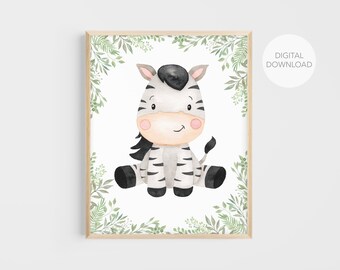 Zebra Nursery Wall Decor, Zebra Nursery Art, Safari Animals Nursery, Zebra Wall Art, Gender Neutral, Digital Download, Printable Wall Decor