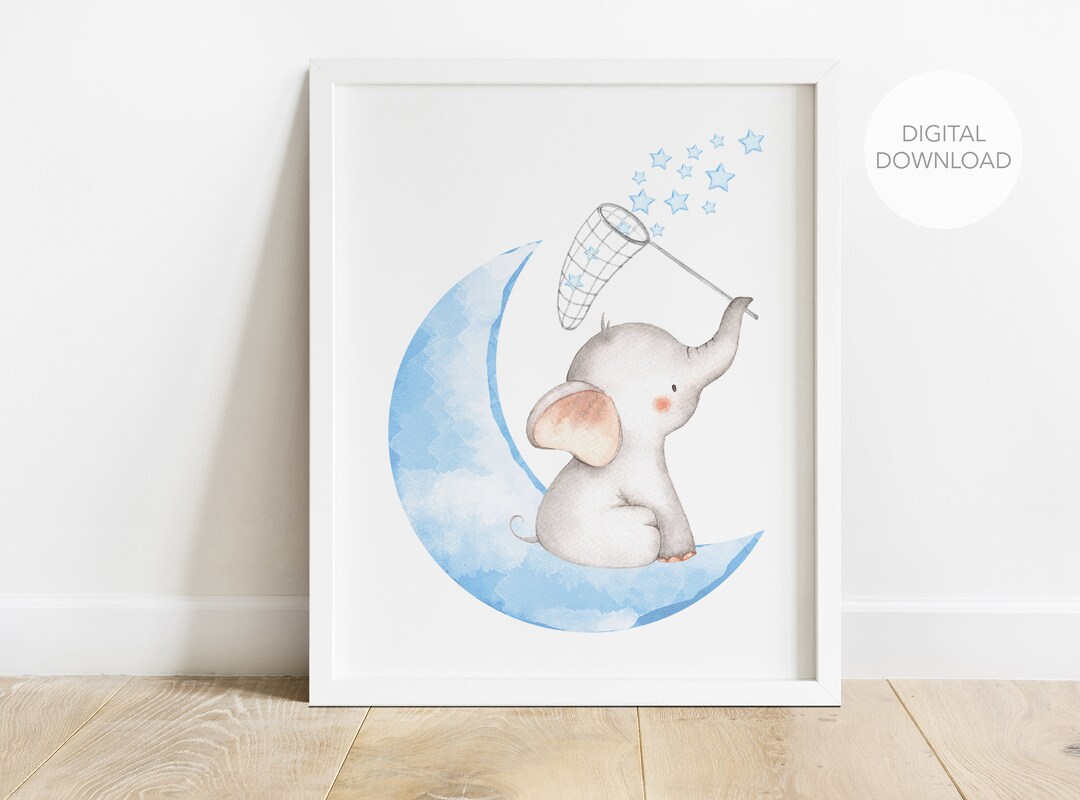 Elephant Nursery Wall Decor, Elephant Nursery Art, Baby Boy Nursery Art