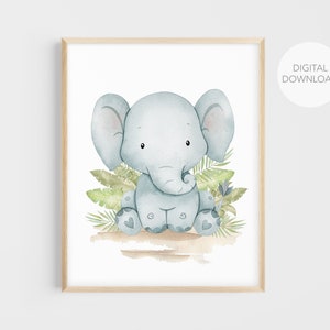 Elephant Nursery Wall Decor, Elephant Nursery Art, Safari Animals Nursery, Baby Boy Nursery Decor, Instant Download, Printable Wall Decor