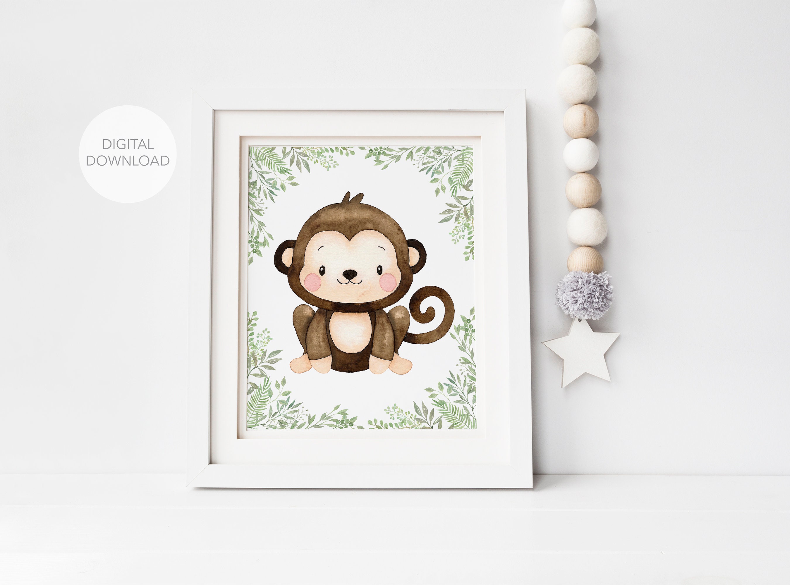 Monkey Nursery Wall Decor Monkey Nursery Art Animals Art Etsy