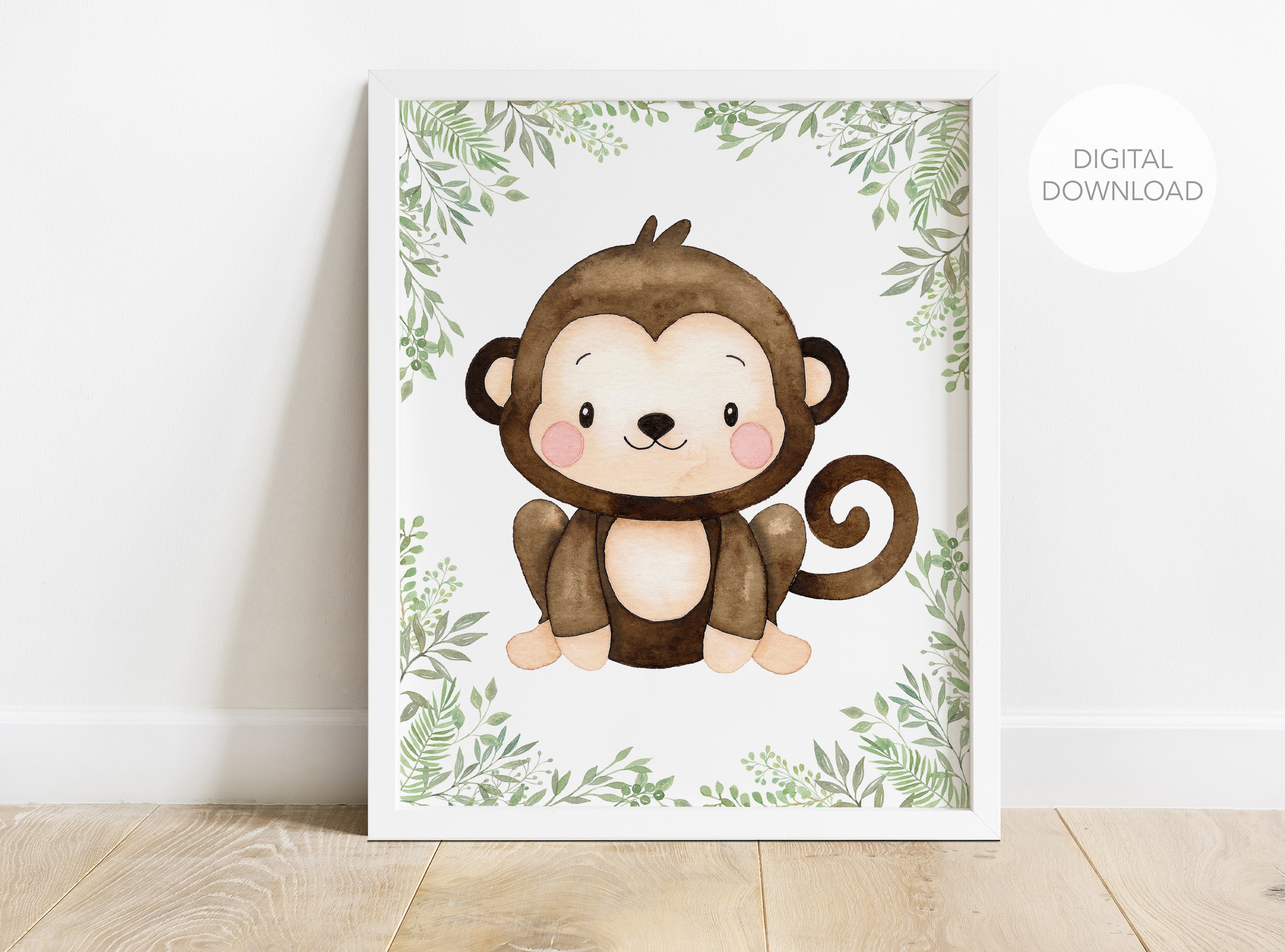Monkey Nursery Wall Decor Monkey Nursery Art Animals Art Etsy
