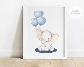 Elephant Nursery Wall Decor, Elephant Nursery Art, Baby Boy Nursery Decor, Navy and Gray, Instant Digital Download, Printable Wall Decor