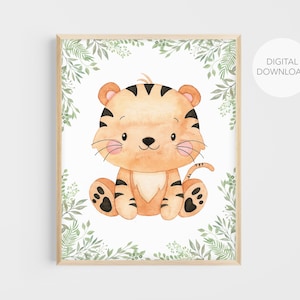 Decoración de pared para habitación infantil con tigre, arte de tigre para habitación infantil, animales de safari para habitación infantil, arte de tigre para pared, género neutro, descarga digital, decoración de pared imprimible