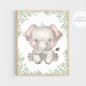 Elephant Nursery Wall Decor, Elephant Nursery Art, Animal Nursery, Elephant Wall Art, Gender Neutral, Digital Download, Printable Wall Decor